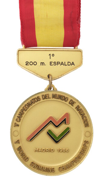 Goldmedaille mit Inschrift „V World Swimming Championship - Madrid 1986“