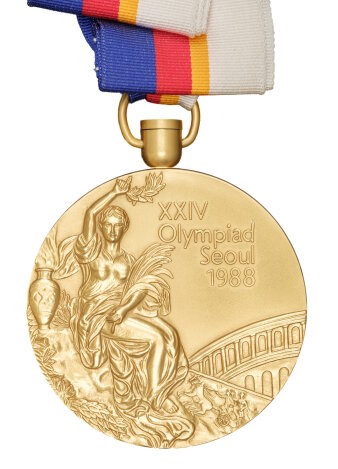 Goldmedaille mit Prägung und Inschrift „XXIV Olymbiad Seoul 1988“