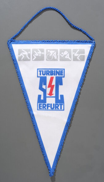 Wimpel: SC Turbine Erfurt - Blau-Weiß mit Vereinslogo und Sportpiktogrammen