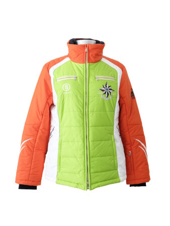 Mannschaftsjacke Olympische Winterspiele Turin 2006 von Sabine Völker: Orange, Hellgrün und Weiß mit Logos 