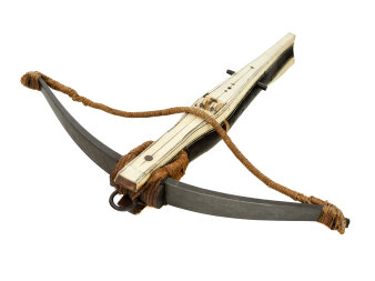 Standarmbrust mit Sehne, schwarz-weißer Körper mit brauner Sehne.