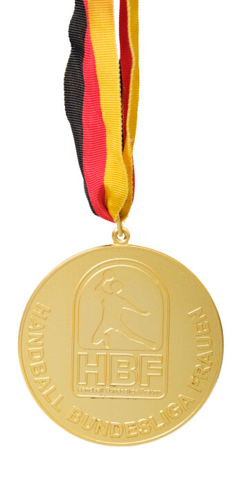 Goldmedaille mit Prägung des Handball Bundesliga Frauen Logo und Schriftzug.