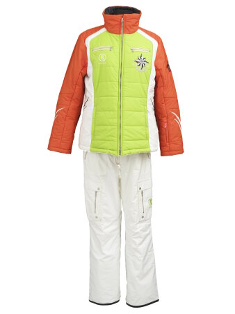 Mannschaftsjacke u. Hose Olympische Winterspiele Turin 2006 von Sabine Völker: Orange, Hellgrün und Weiß mit Logos 
