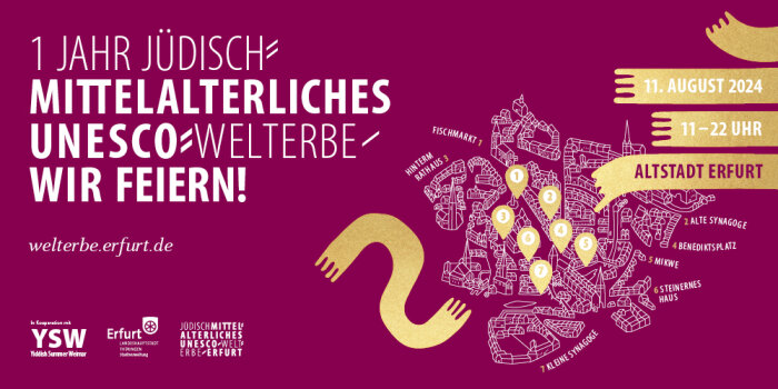 Banner 1 Jahr jüdisches mittelalterliches Unesco Welterbe am 11.08.2024