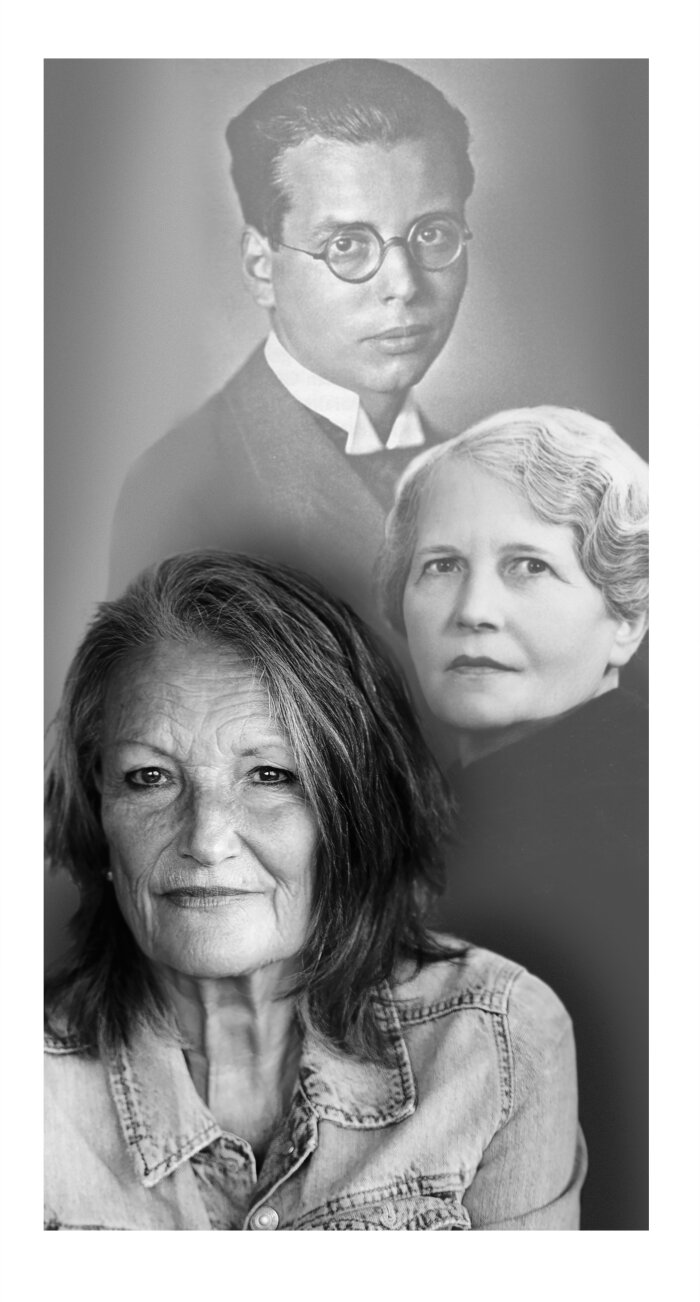 Collage von drei schwarz weiß Porträts 