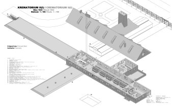 Bauzeichnung des Krematoriums 2 in Auschwitz-Birkenau mit Legende